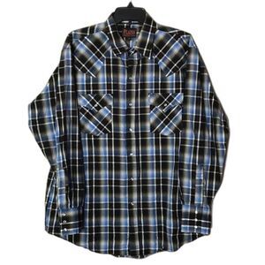 Vtg plains western wear pearl snap checkered button long sleeve shirt size large